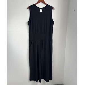 Ookie Lala Black Sleeveless Knit Jumpsuit Keyhole Back Defined Waist Womens XL